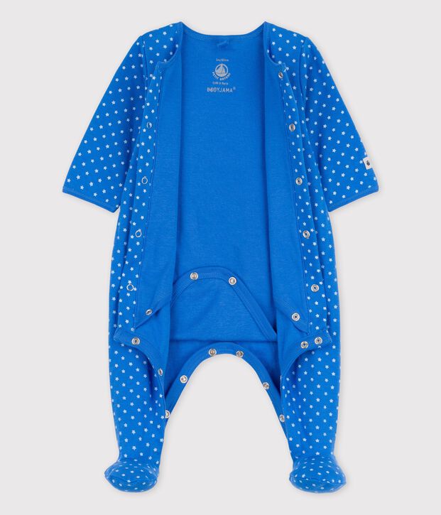 Babies' Organic Cotton Bodyjama blue/white