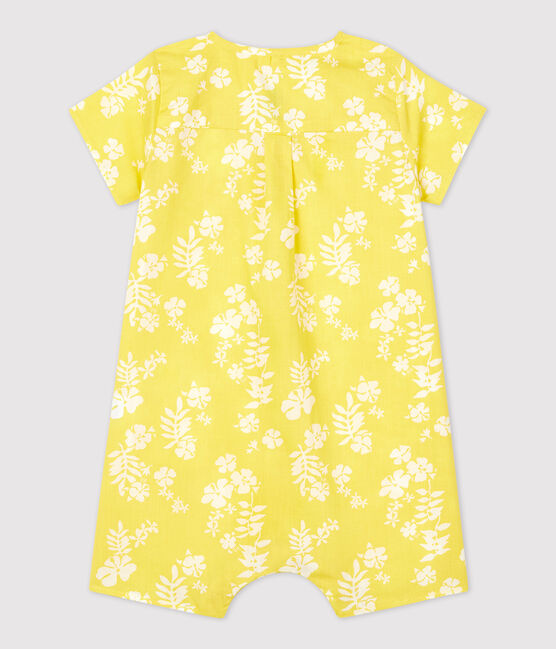 Babies' Organic Poplin Hawaii Print Short Playsuit ORGE yellow/MARSHMALLOW white