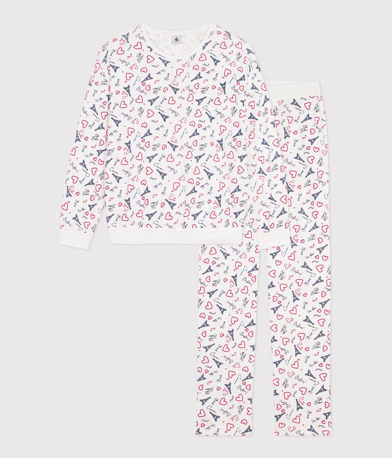 Women's Paris print cotton pyjamas white/multicolor