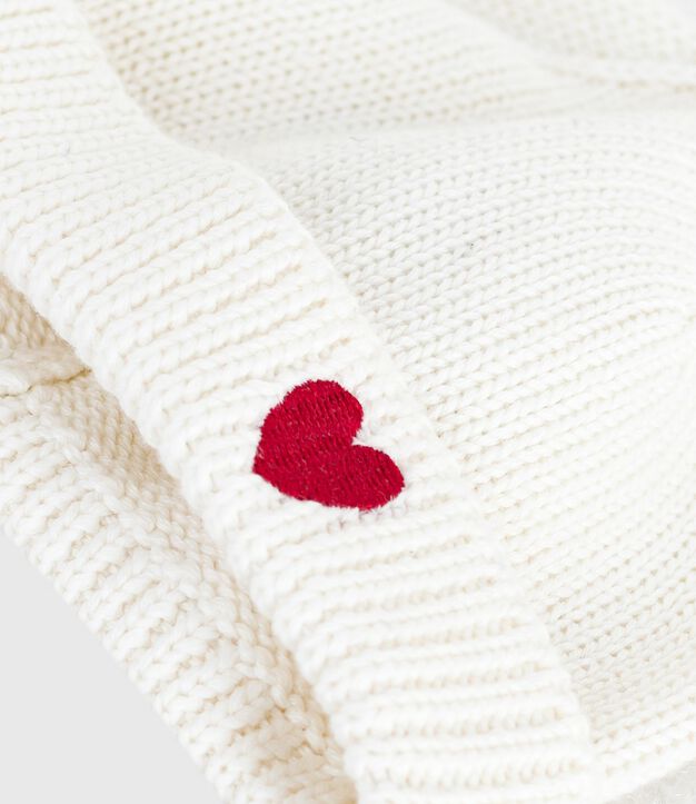Newborn babies' knitted cotton beanie hat white