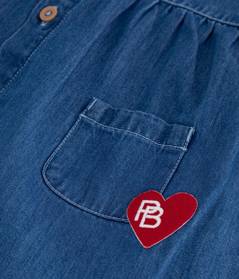 Babies' long-sleeved denim dress with a collar blue