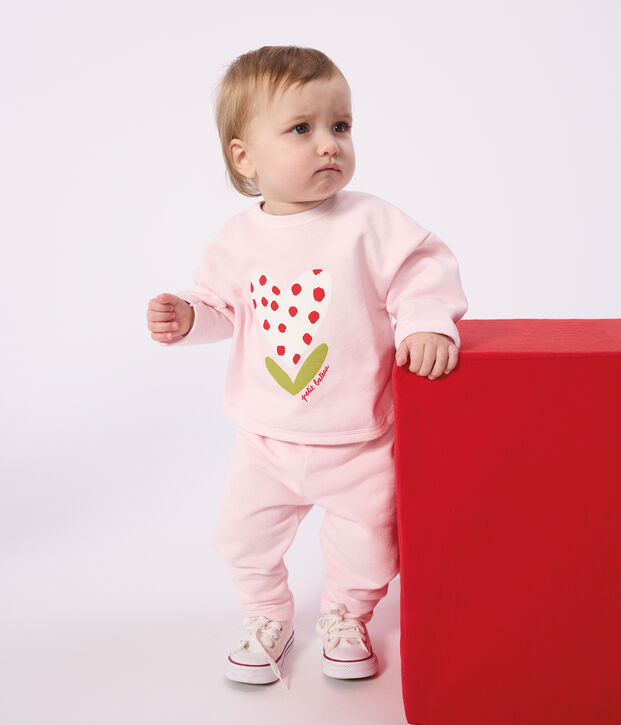 Babies' jogging bottoms in plain cotton pink