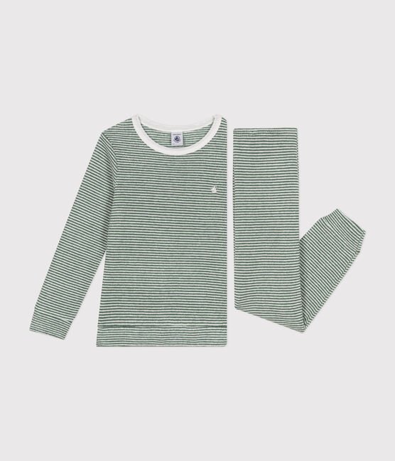 Children's stripy pyjamas in brushed terry velour CROCO /MARSHMALLOW