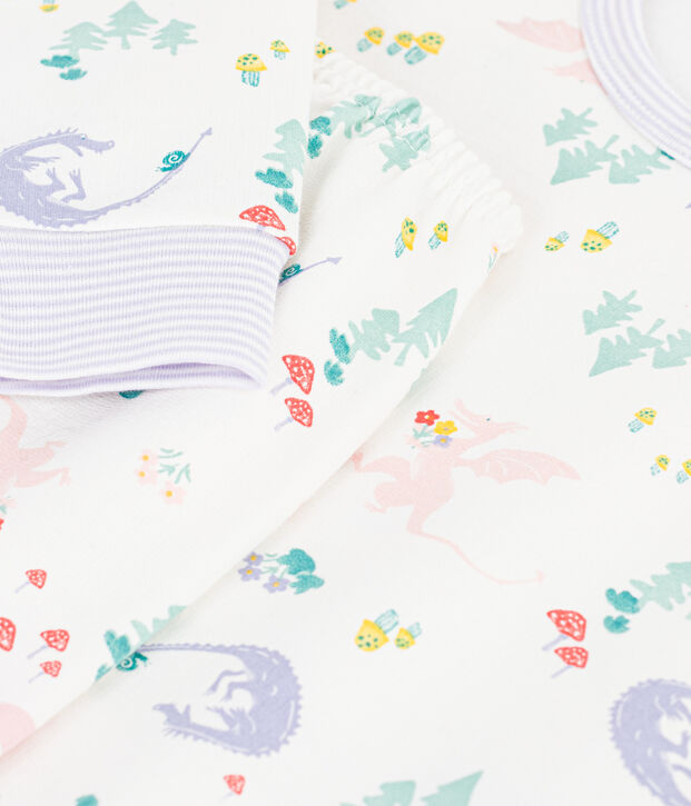 Children's pyjamas in fleece with a dragon print white/multicolor