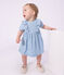 Babies' short-sleeved cotton dress in chambray, embroidered with hearts BLEU CLAIR blue