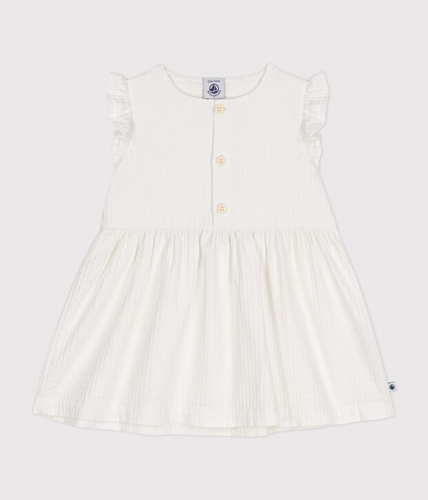 Babies' Sleeveless Textured Cotton Dress white