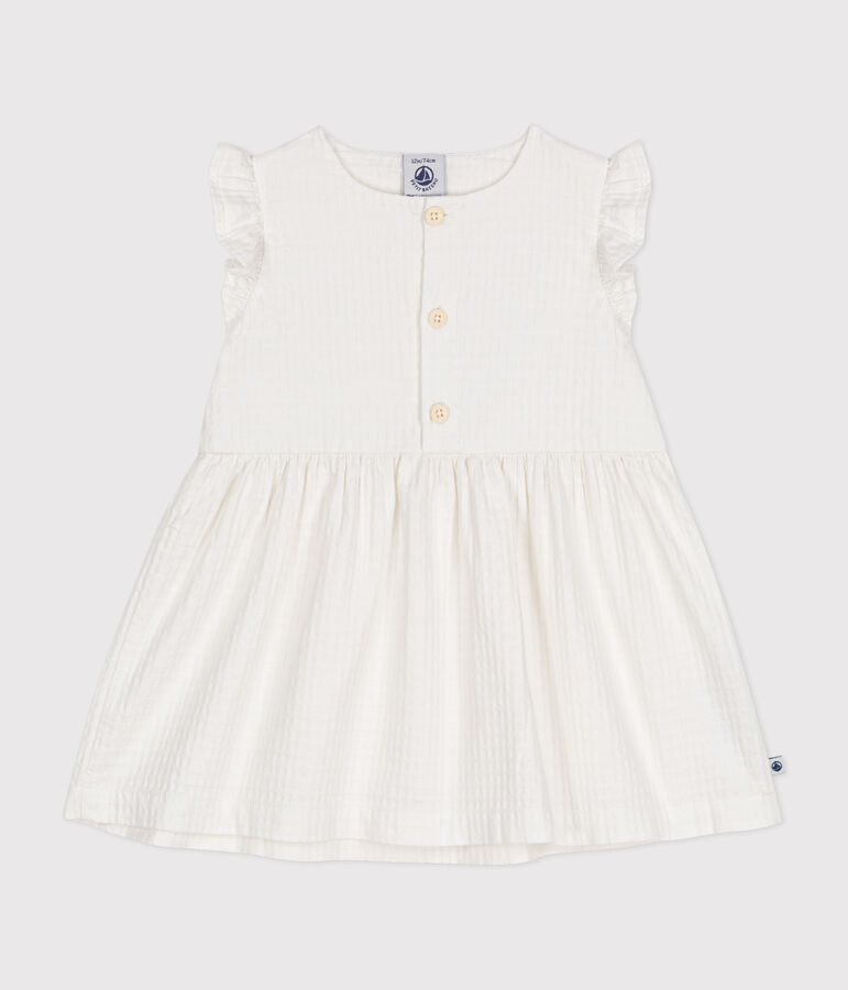 Babies' Sleeveless Textured Cotton Dress white