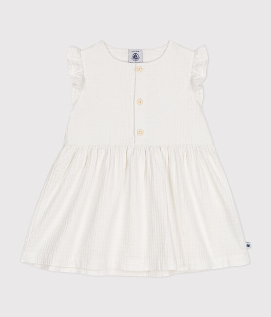 Babies' Sleeveless Textured Cotton Dress MARSHMALLOW white
