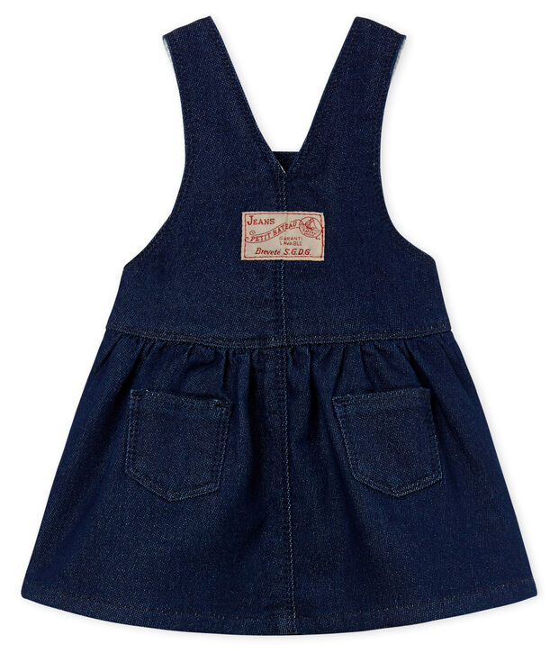 Baby girls' dungaree dress in denim look jersey blue/beige