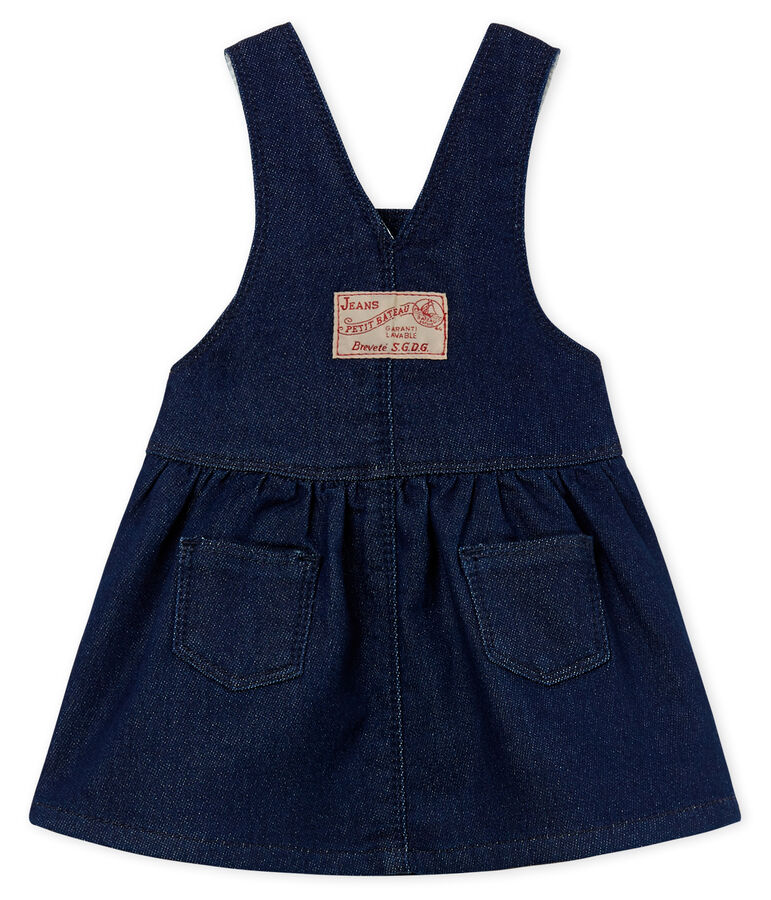 Baby girls' dungaree dress in denim look jersey MEDIEVAL blue/ECRU CN beige