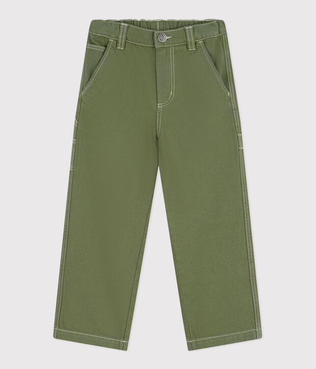 Children's cotton carpenter-style trousers OLIVINE