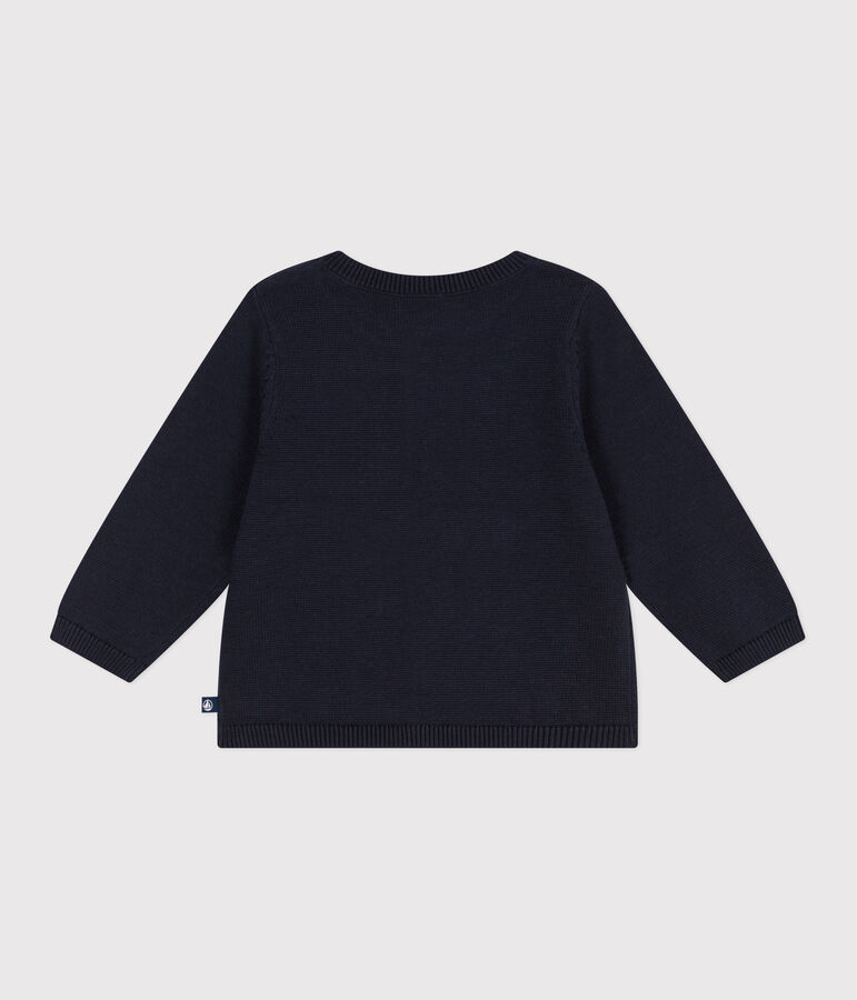 Babies' plain knitted cotton cardigan SMOKING blue