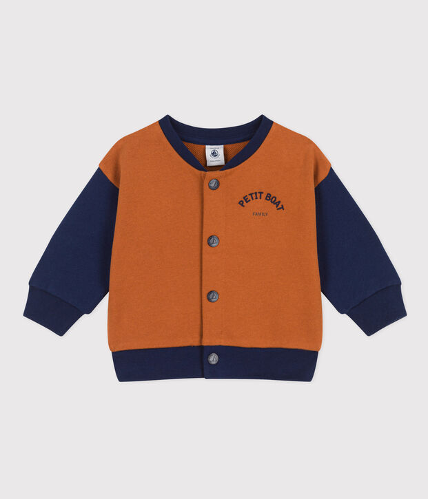 Babies' Fleece Baseball Jacket brown/blue
