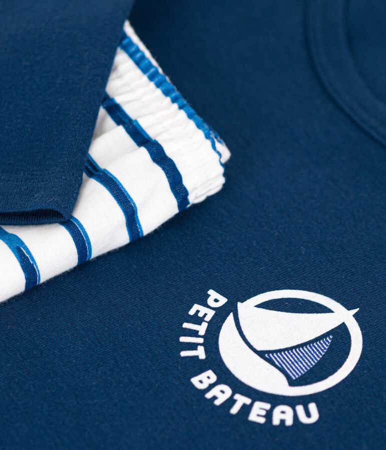 Children's long-sleeved cotton pyjamas white/blue