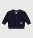 Babies' cardigan in plain cotton with contrasting stitching