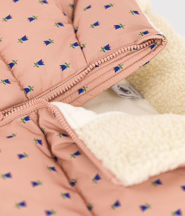 Girls' puffer jacket with fold-out hood beige/multicolor