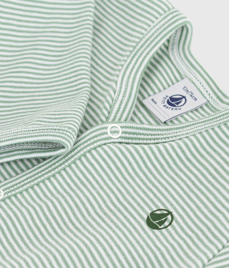 Babies' pinstriped cotton pyjama suit green/white