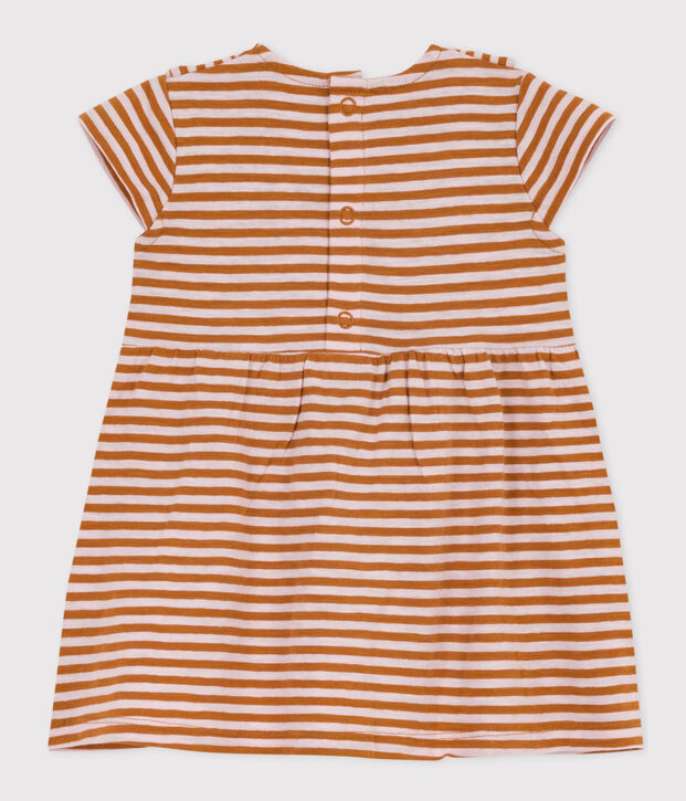 Babies' Striped Short-Sleeved Slub Jersey Dress brown/pink