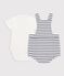 Babies' two-piece set in stripy cotton with embroidered details white/blue