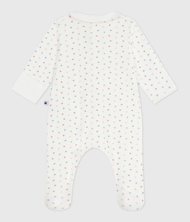 Babies' heart-print cotton pyjama suit with a collar white/multicolor