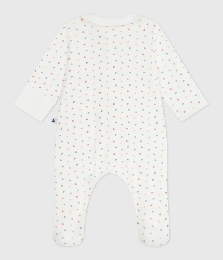 Babies' heart-print cotton pyjama suit with a collar white/multicolor