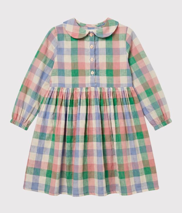 Little girls' long-sleeved cotton gauze dress Ecru/multicolor