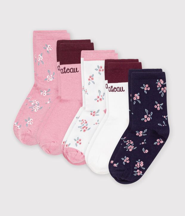 5 pairs of children's socks in cotton with a flower print multicolor