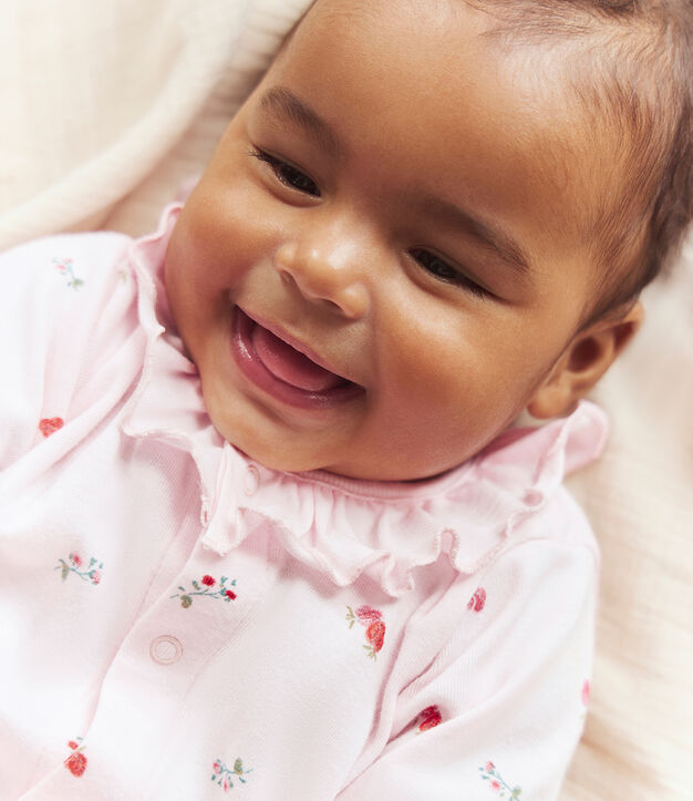 Babies' floral cotton pyjama suit with a collar pink/multicolor