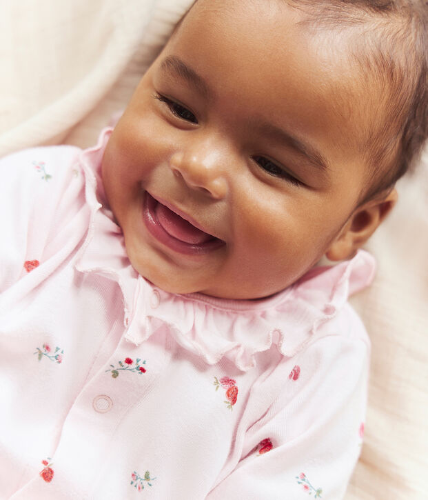 Babies' floral cotton pyjama suit with a collar pink/multicolor