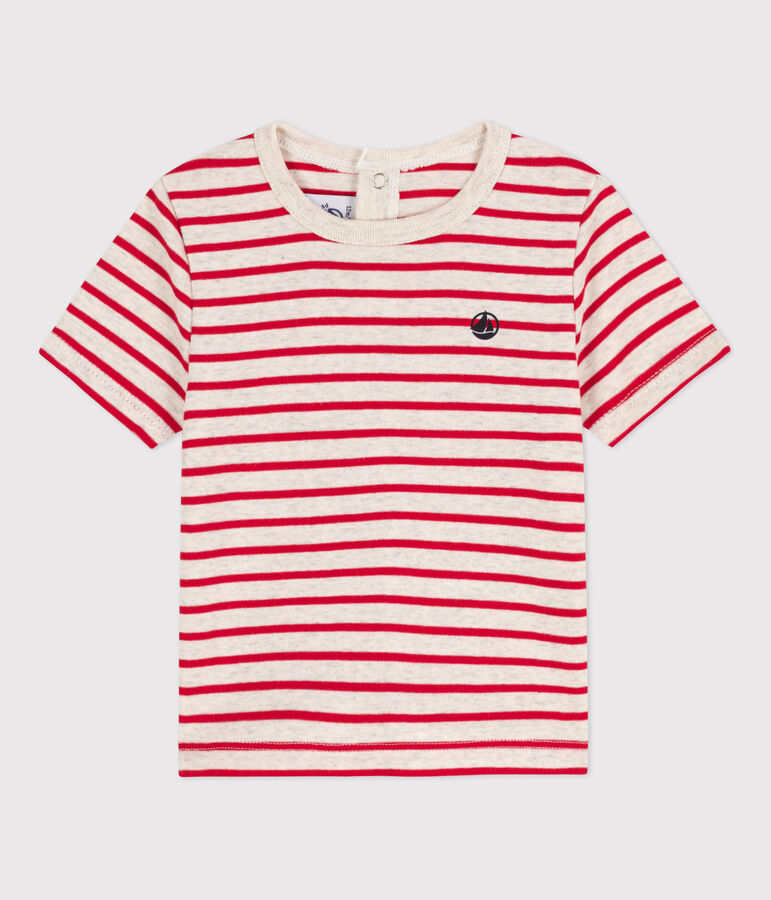 Babies' Stripy Cotton Short-Sleeved T-Shirt MONTELIMAR /PEPS