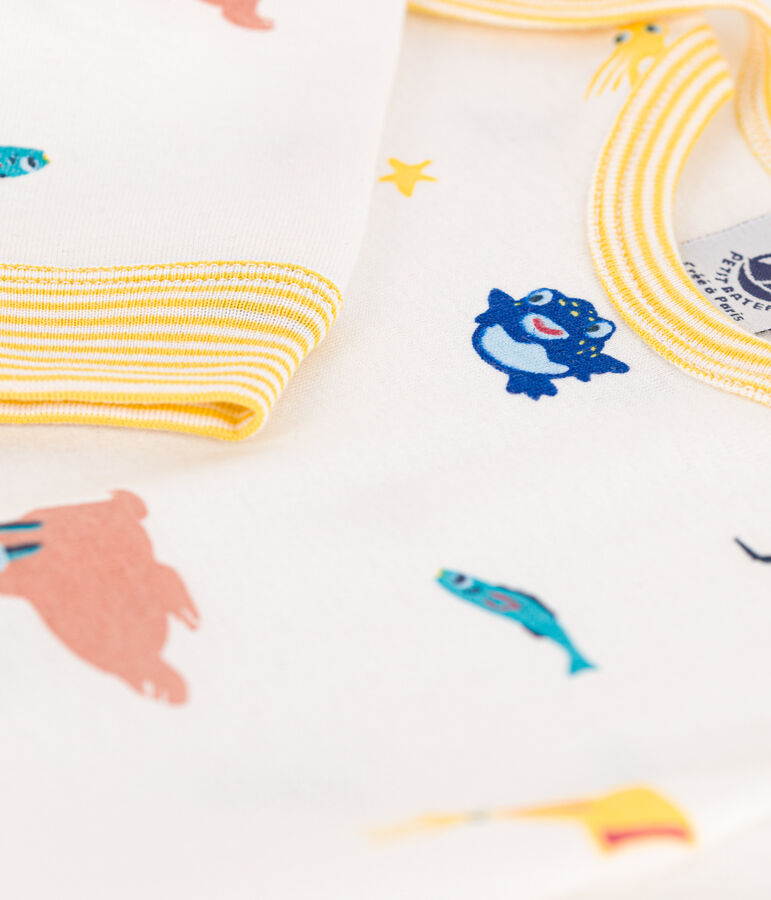 Popperless and Footless Cotton Sea Animals Sleepsuit MARSHMALLOW white/MULTICO white