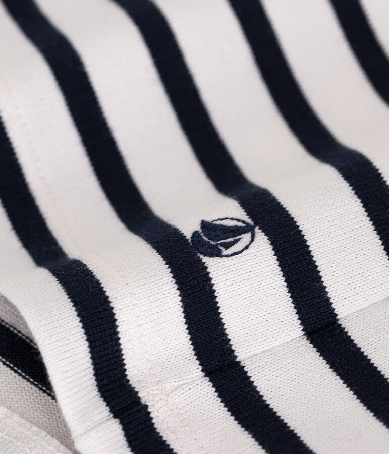 Women's Buttoned Cotton Breton Top white/blue