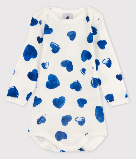 Baby Girls' Long-Sleeved Bodysuit MARSHMALLOW white/BLEU blue