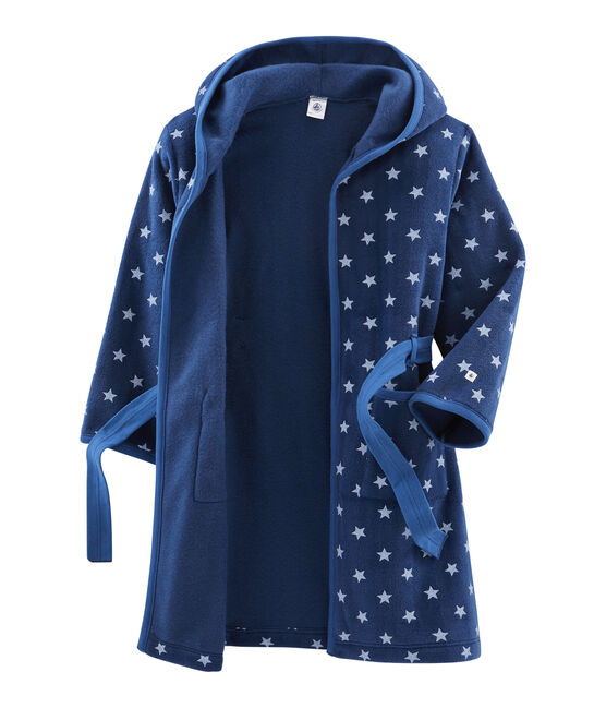 Children's Fleece Dressing Gown MEDIEVAL blue/MARSHMALLOW white