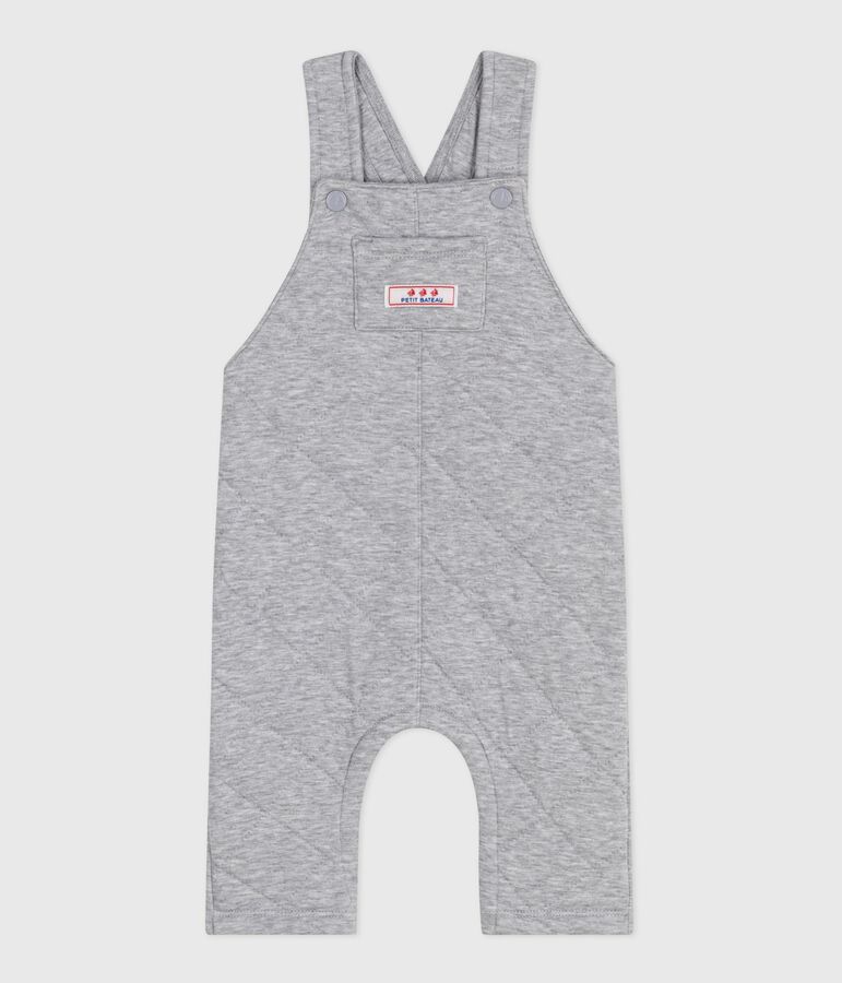Babies' long-leg dungarees in plain thick cotton grey