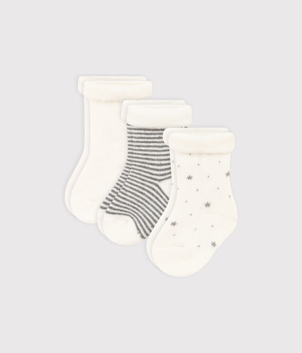 Babies' plain and stripy knit socks - 3-Pack multicolor