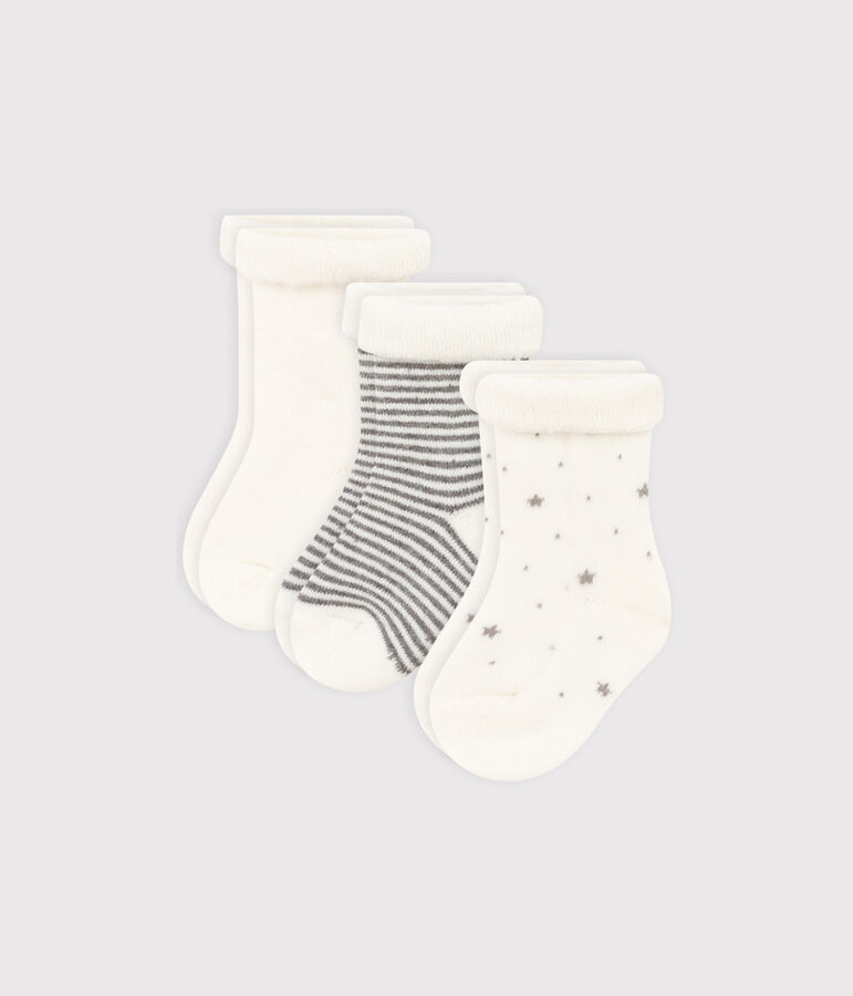 Babies' plain and stripy knit socks - 3-Pack multicolor