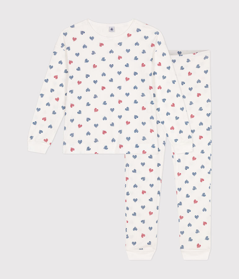 Women's cotton heart print pyjamas white/multicolor