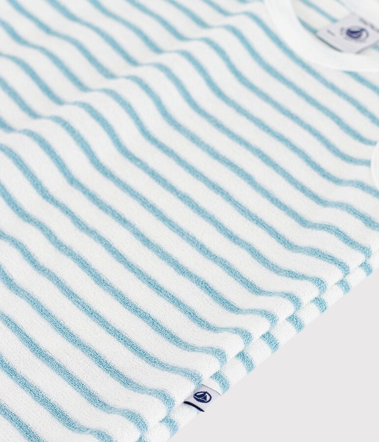 Babies' sleeveless short jumpsuit in stripy cotton terry towelling MARSHMALLOW /MIMI