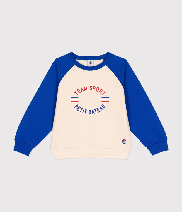 Boys' fleece sweatshirt Ecru/blue