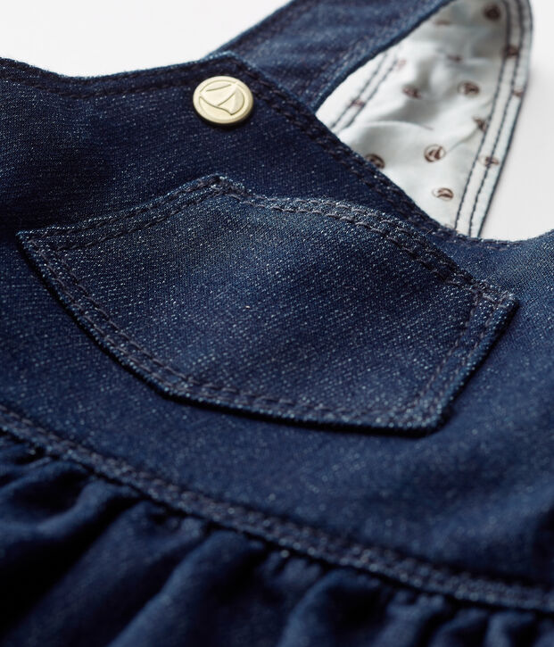 Baby girls' dungaree dress in denim look jersey blue/beige