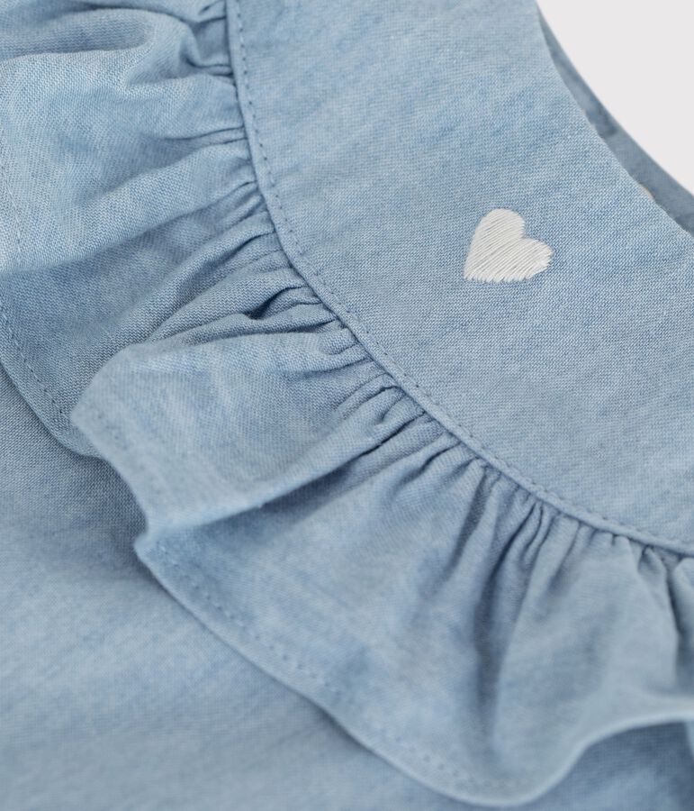 Babies' sleeveless blouse in embroidered cotton chambray blue