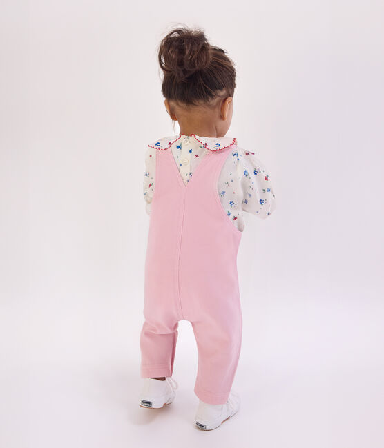 Babies' long-leg dungarees in plain cotton MARQUISE pink