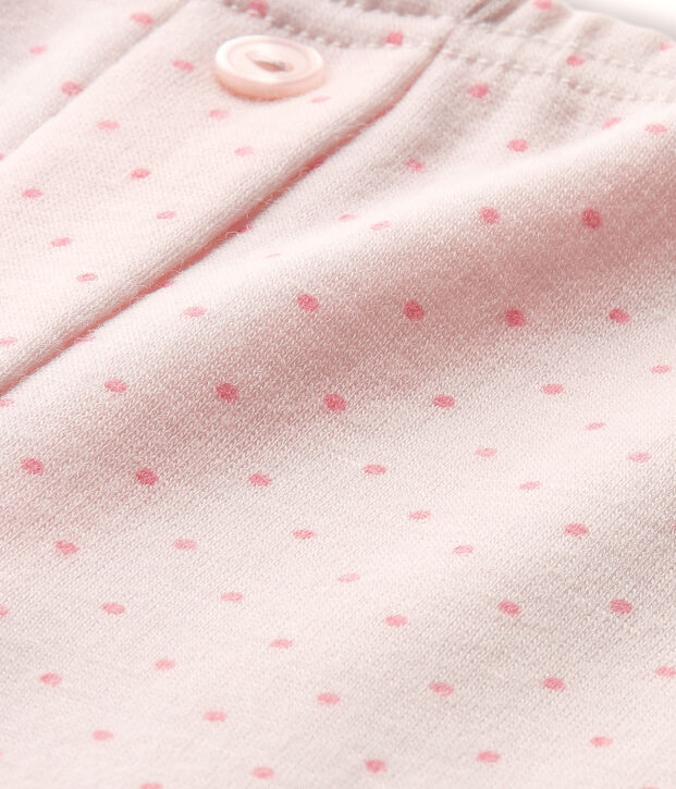 Girl's long johns in wool and cotton pink/pink