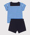 Babies' two-piece cotton set including a T-shirt with a sailor collar PORCELANA blue/SMOKING