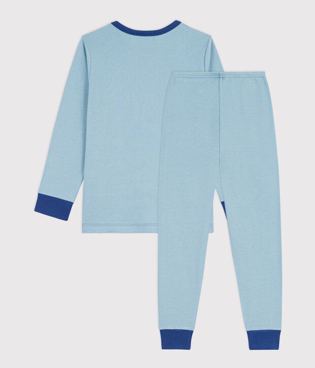 Children's savannah-motif plain cotton pyjamas blue