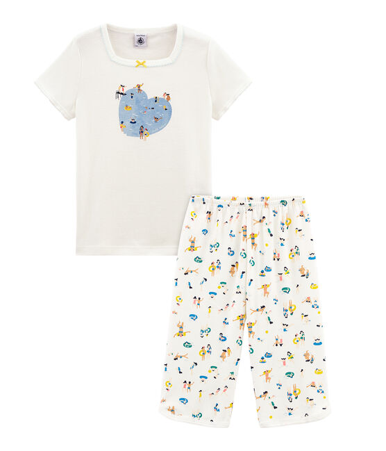 Girls' short Pyjamas MARSHMALLOW white/MULTICO white