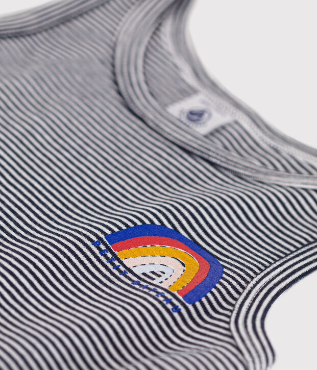 Girls' sleeveless cotton dress blue/white