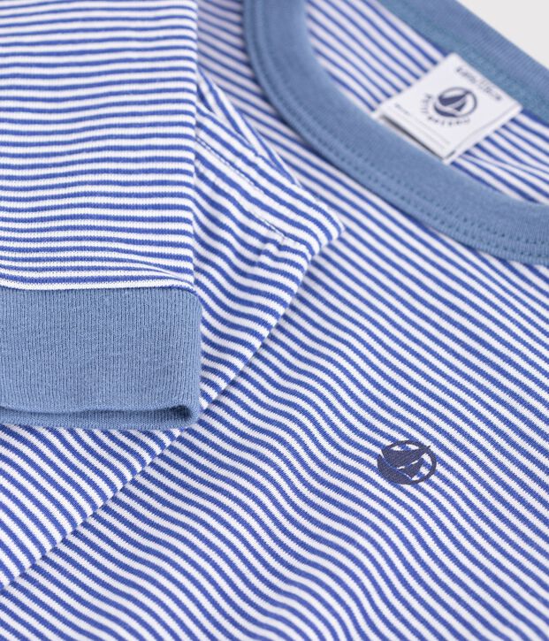 Children's snug-fitting stripy cotton pyjamas blue/white