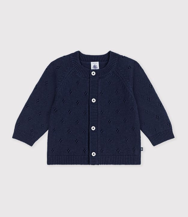 Babies' plain wool and cotton knit cardigan SOIR